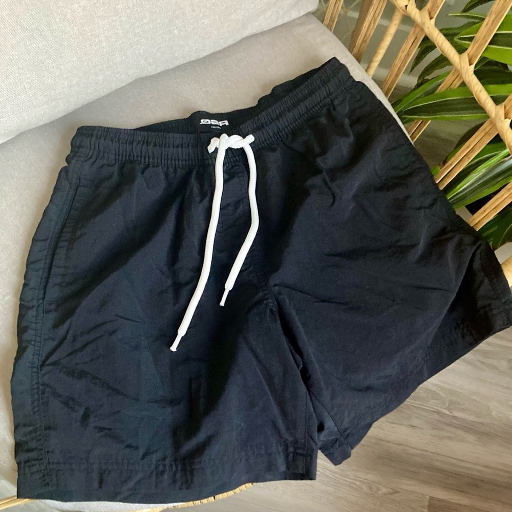 RSQ Black Nylon Shorts with White Drawstring